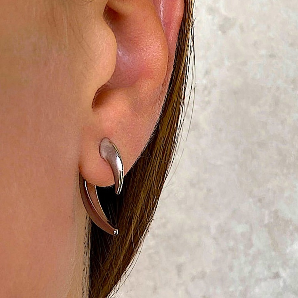 Silver Spiked Horn Earrings Ear Jacket Front Back Spike Minimalist Punk Gothic